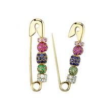 Gold filled colorful cz disco bead moving beaded safety pin earring gorgeous chic women jewelry 2024 - buy cheap