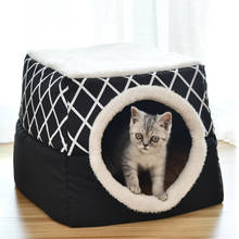 Милый клетчатый кошачий питомник для дома, мягкий удобный домик для щенков, съемная маленькая собачья кровать, зимний теплый спальный коврик для домашних животных двойного назначения 2024 - купить недорого