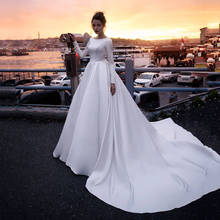 Muslim Vintage wedding Dress Simple Long Sleeves Sexy Backless Princess Wedding Gowns Satin Bridal Dress 2024 - buy cheap