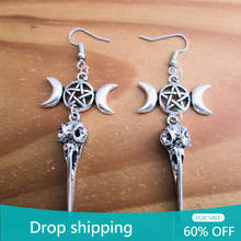 Silver Colour Goth Triple Moon Bird Crow Skull Earrings Magic Witch Pagan Gothic Wicca Fashion Jewelry Punk Women Gift New Trend 2024 - buy cheap