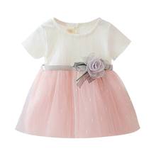 Vestido de princesa infantil de verão para meninas, vestido de algodão fofo com costura de malha e manga curta de algodão, vestidos infantis para meninas 2024 - compre barato