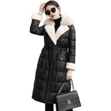 Real Fox Fur Collar Genuine Leather Duck Down Jacket Women Winter Mink Fur 100% Sheepskin Coat Female Long Leather Down Coat 048 2024 - buy cheap