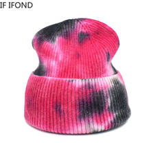 Gorro con teñido anudado para mujer, gorro cálido de punto, informal, para esquí al aire libre, invierno, 2021 2024 - compra barato