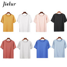 Jielur-camiseta feminina, casual, simples, com gola redonda, 10 cores, moda verão para mulheres 2024 - compre barato
