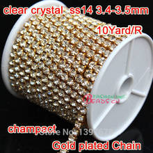 2015 New 1Row 3.5mm Ss14 clear glass Rhinestones cup Chain 10 Yards/Roll Gold claw compact base for Wedding Dress Crystal 2024 - buy cheap