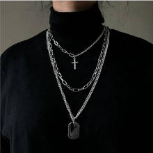3PCS Fashion Multilayer Silver Color Metal Chain Cross Necklace Couple Hip Hop Punk Geometric Pendant Necklaces for Women Men 2024 - buy cheap