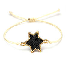 MIYUKI Glass Seed Beads Handmade Jewish Star Of David Bracelet Women Girl Black Color Beige Waxed String Braided Surf Jewelry 2024 - buy cheap