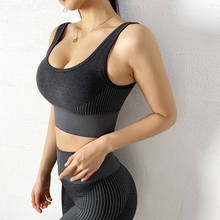 NORMOV Seamless Women Tops Fitness V Neck Sleeveless Skinny Spandex Tops Striped Fashion Print Workout Sexy Push Up Female Bra 2024 - buy cheap
