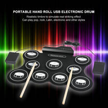 Kit de batería electrónica enrollable recargable por USB, juego de tambor portátil con baquetas, pedales de pie para principiantes, instrumento de percusión 2024 - compra barato