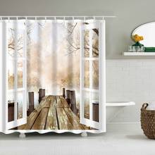 Polyester Shower Curtain Wooden Bridge Nature Fabric Waterproof Bathroom for Bathtub Brown Beige White With Hooks 2024 - buy cheap