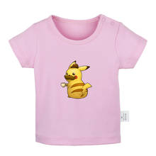Dibujos Animados Pokemon lindo caballero británico Cheers Pikachu bebé recién nacido Camisetas Niño gráfico Color sólido camisetas de manga corta 2024 - compra barato