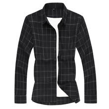 Plus Size 5XL 6XL 7XL Autumn Men's Long Sleeve Shirts Fashion Plaid Business Casual Shirts Men's Brand Clothes Black Gray 2024 - buy cheap