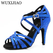 WUXIJIAO Women's Party Satin Dance Shoes Bright rhinestones Soft Bottom Latin Dance Shoes Red / Blue Salsa Dance Shoes heel 9cm 2024 - buy cheap
