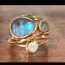 Многоэтажные кольца с лунным камнем для женщин, винтажное Ювелирное кольцо, женское модное обручальное кольцо, дамские цветные стразы, циркониевые кольца 2024 - купить недорого