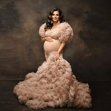 Elegante vestido de maternidad de tul para sesión de fotos, ropa de maternidad, color champán, Formal 2024 - compra barato