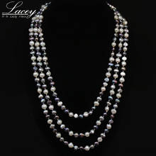 Collar de perlas de agua dulce de 80cm de largo para mujer, joyería de collar de perlas reales de Color blanco, collar de flores de plata de moda 925 regalo 2024 - compra barato