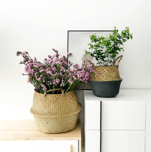 Household Storage Foldable Natural Seagrass Woven Storage Basket Pot Garden Flower Vase Hanging Wicker Basket Bellied Baskets 2024 - buy cheap