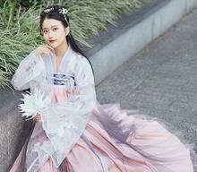 Vestido de flores de Dios Fu Hanfu para mujer, uniforme de estudiante chino, falda de pecho, disfraz de hanfu, flor de cerezo 2024 - compra barato