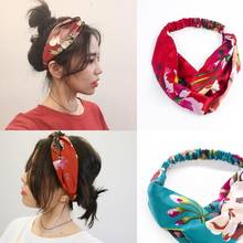 Boêmio chiffon cruz nó bandana mulher coreano impressão de seda hairband turbante elástico faixas de cabelo meninas acessórios para o cabelo 2024 - compre barato