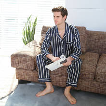 Men's Adult Long Sleeve Silk Shirt and Pants Pajama Sets Stripes Hombre Pajamas Pjs Sleepwear Masculino Lounge Set 2020 Autumn 2024 - buy cheap