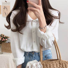 New 2021 Spring Summer Women's Blouses Casual Turn-down Collar Fashionable Single Breasted Shirts Lace Up White Wild Tops BL1911 2024 - buy cheap