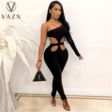 VAZN 2021 Plus Size Black Hollow out Sexy Club Soft Elastic Full Sleeve One Off Shoulder European Women's Skinny Jumpsuits 2024 - buy cheap