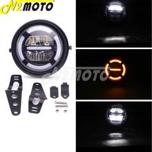 Motorcycle Black 7" Round 12V-24V LED Hi/ Lo Beam DRL Lighting Headlight For Harley Bobber Chopper Cafe Racer Front Head Lamp 2024 - buy cheap