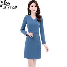 UHYTGF Women spring dresses long sleeve temperament bandage dress women fashion V-neck pullover mini dress plus size vestido 889 2024 - buy cheap