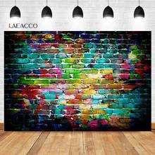 Laeacco colorido parede de tijolos graffiti fundos fotografia backdrops grunge pet doll retrato photophone aniversário photocall 2024 - compre barato