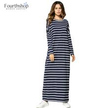 Striped Maxi Dress Long Sleeve Casual Dresses Muslim Abaya Kaftan Jubanh Women Clothes Plus Size Fashion 2019 Autumn Winter 2024 - buy cheap