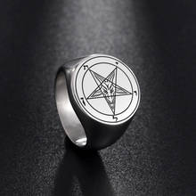 LIKGREAT Occult Stainless Steel Occult Baphomet Satanic Men's Ring Witch Church of Satan Cross Big Rings Satanic Lucifer Jewelry 2024 - buy cheap