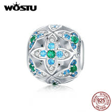 WOSTU Hot Sale 925 Sterling Silver Green Flower Round Beads Zircon Charm Fit Original Bracelet Pendant Luxury Jewelry BNC115 2024 - buy cheap