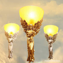 Настенный светильник в скандинавском стиле с ангелом из смолы, украшение для гостиной, винтажный настенный светильник с резьбой богини для дома, светильник ветительные приборы для спальни 2024 - купить недорого