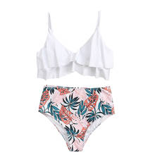 New Arrival Women Two-piece Swimwear Set White Ruffle V-neck Solid Color Bikini Tops and Shorts Ladies Swimming Costume Biquini 2024 - buy cheap