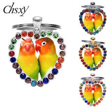 Chsxy chaveiro de vidro colorido, chaveiro em formato de coração para papagaio, animal, arte, pássaro, suporte de anel para foto, bolsa de carro, decoração e melhor presente 2024 - compre barato