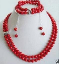 Очаровательные 2 ряда 8 мм красные морские бусины ожерелье браслет серьги набор 2024 - купить недорого