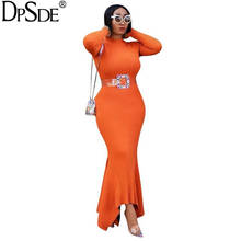 Dpsde-vestido longo de manga longa feminino, laranja, elegante, para festa noturna, nova, 2020, outono 2024 - compre barato