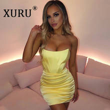 XURU New Women's Dress Sexy Nightclub Off-shoulder One-word Collar Pleated Chest Wrap Dress 2024 - buy cheap