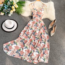 Vestido feminino floral de verão, decote em v, costas nuas, longo, elegante, boêmio, festa, vestido lj3211 2024 - compre barato