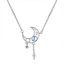 Collar con colgante de Luna elegante para mujer, cadena de clavícula de cristal azul, joyería de fiesta para mujer 2024 - compra barato