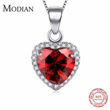 Modian luxury Fashion Real 925 Sterling Silver Hearts Pendant Red Heart Clear Crystal Classic Wedding Chain Jewelry For Women 2024 - buy cheap