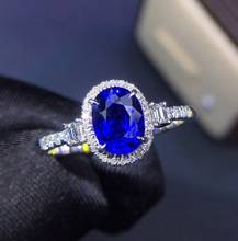 Anel de pedras preciosas feminino, joias finas reais de 18k, ouro branco, 100% natural, 1,35ct de azul, safira, 18k, pedra de diamantes de ouro, anel feminino para mulheres 2024 - compre barato