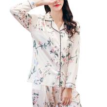 2Pcs Women Floral Print Long Sleeve Top Pants Imitation Silk Nightwear Pajama Set домашняя одежда женская 2024 - купить недорого