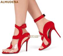 ALMUDENA Clear PVC Strappy Stiletto Heels Sandals Red Royal Blue Suede S-shaped Gladiator Pumps Square Buckle Strap Caged Shoes 2024 - compre barato