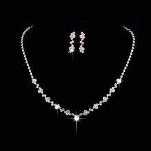 Luxury Female White Crystal Jewelry Set Cute Silver Color Wedding Stud Earrings For Women Boho Bridal Geometry Chain Necklace 2024 - buy cheap