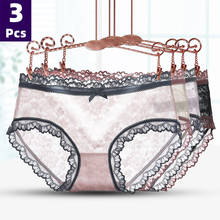 3pcs/Pack Sexy Women Lace Panties Skin friendly Underwear Lace middle-waisted Briefs M L XL Transparent Floral Bow Soft Lingerie 2024 - buy cheap
