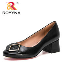 ROYYNA 2021 New Designers Genuine Leather Pumps Women Slip On Thick Heels Fashion Vintage Woman Shoes Party Office Work Footwear 2024 - buy cheap