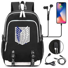 Anime Attack On Titan USB Port Backpack Book bag Rucksack Student School Bag Boys Girls Travel Backpack USB Port Mochila Black 2024 - buy cheap