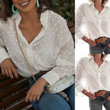 Блузка женская в горошек, офисная рубашка с длинным рукавом и отложным воротником, модный топ, на пуговицах, осень 2024 - купить недорого
