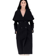 Abrigo de Cachemira con doble botonadura para mujer, abrigo de lana ajustado, con solapa grande, a la moda, color negro, talla grande 2XL, para invierno 2024 - compra barato